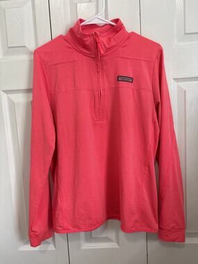 Vineyard Vines Hot Pink Stripe Shep Pullover Half Zip Shirt Medium